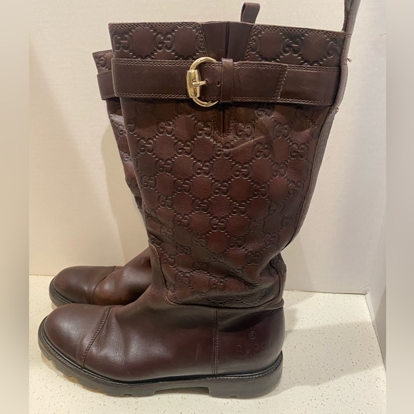 Gucci Monogram Leather Boots - Picture 6 of 8